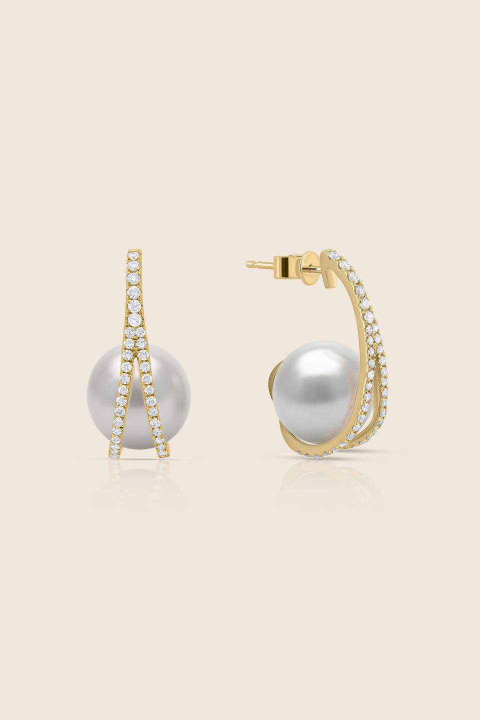 lavita yellow gold diamond tower earring with center pearl