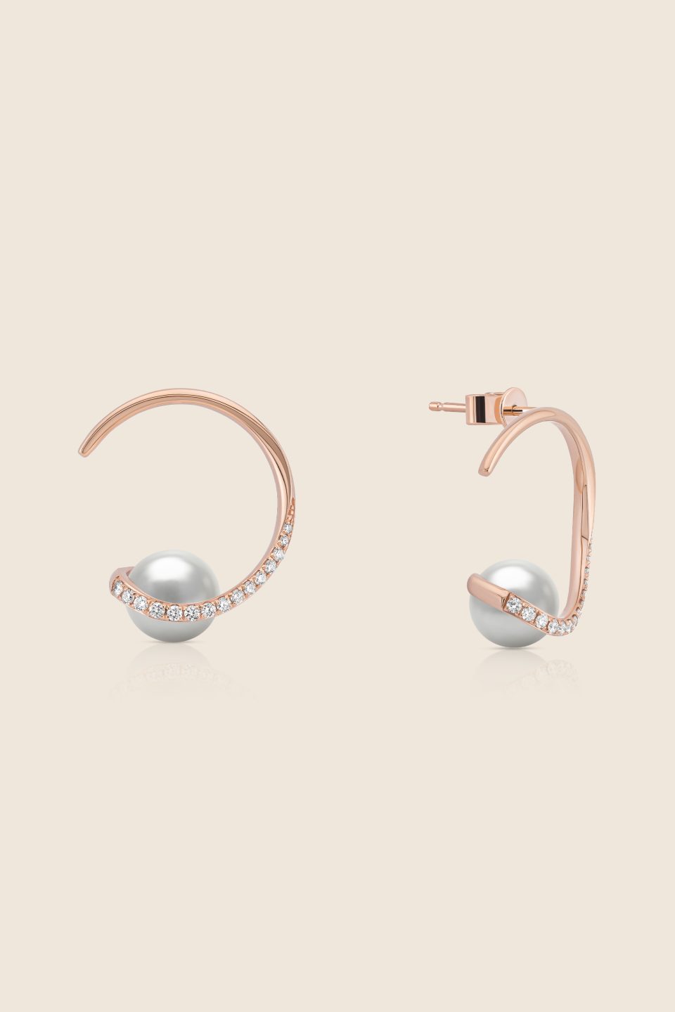 lavita rose gold diamond crescent earring with pearl
