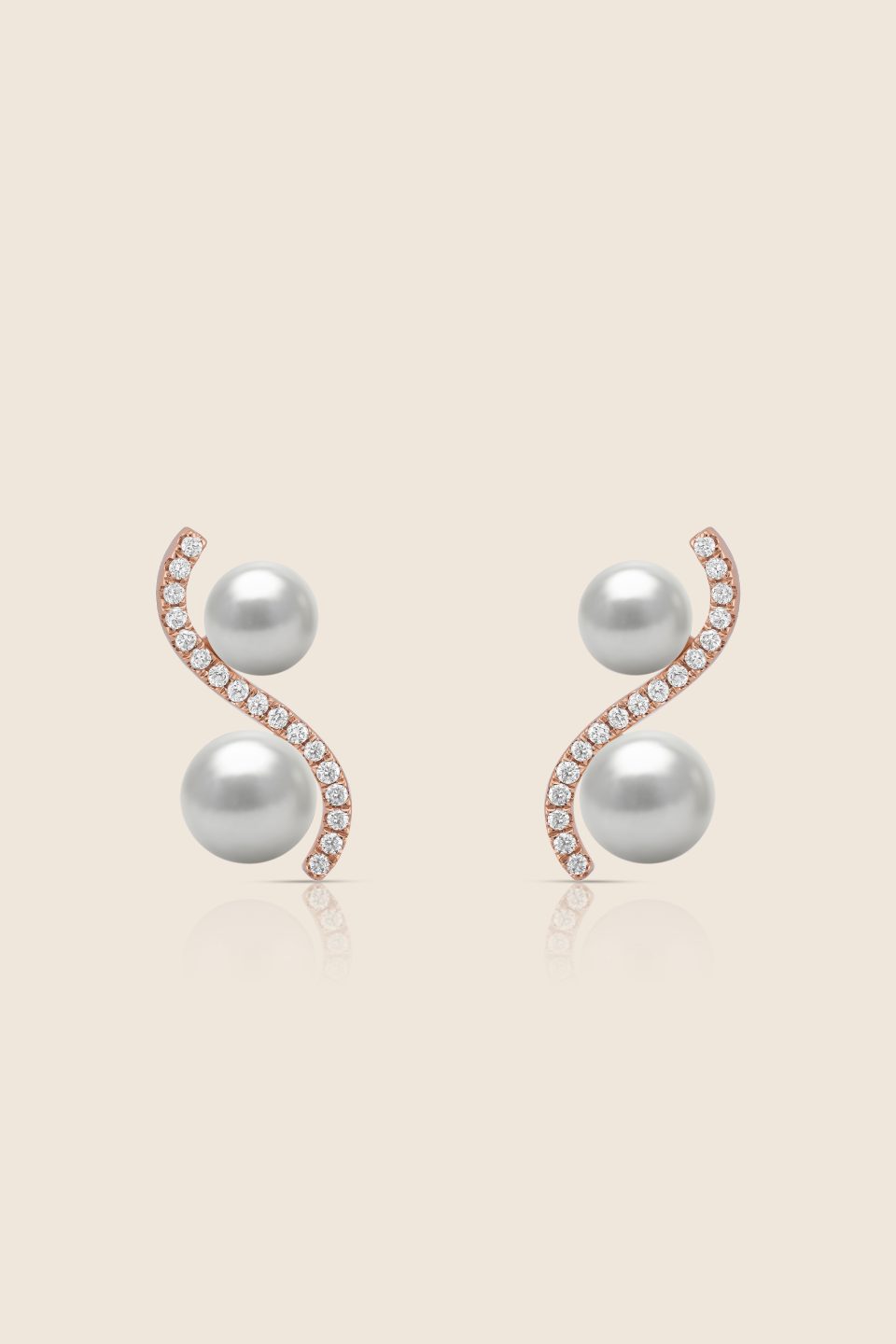 lavita rose gold diamond wave earring with twin pearls