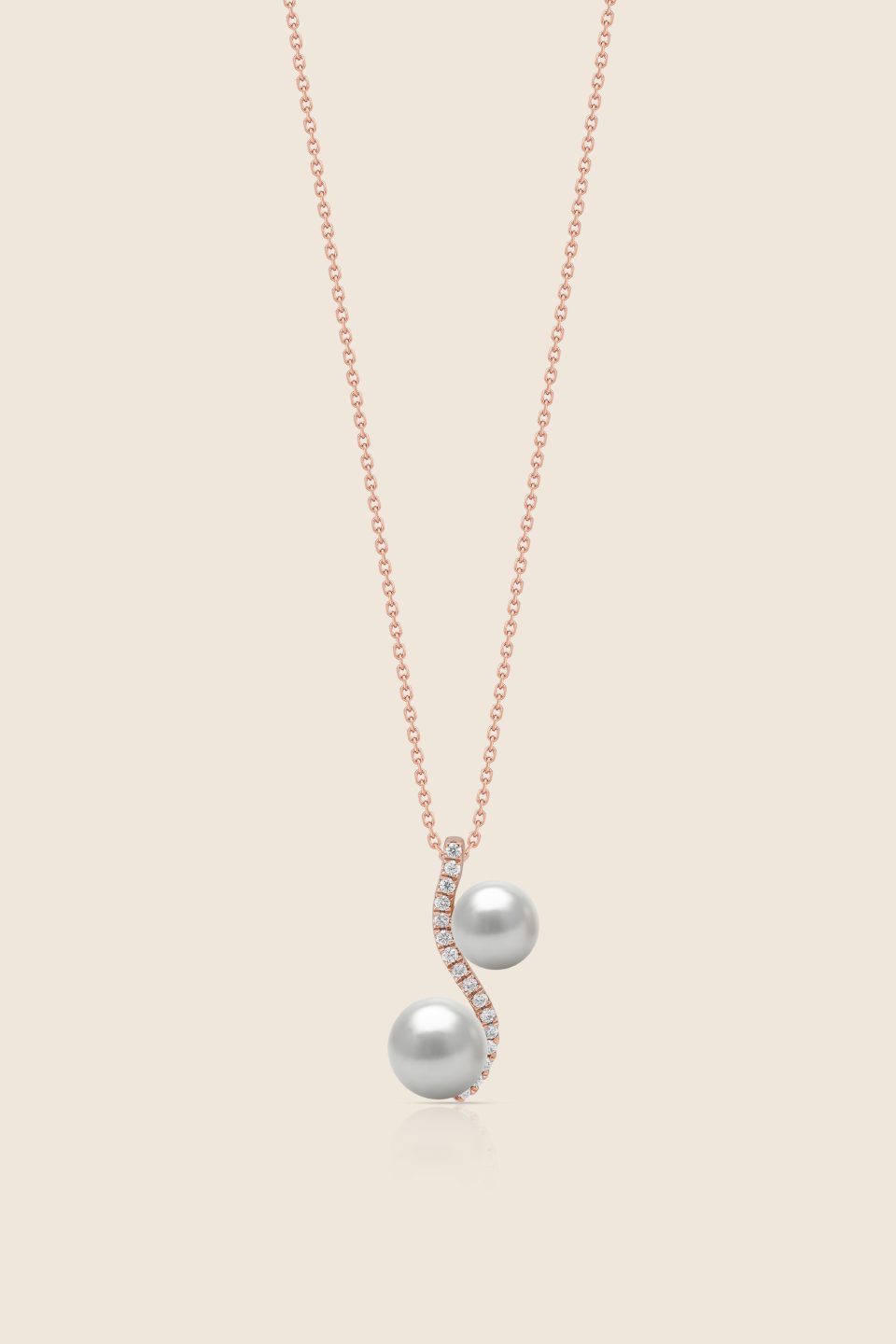 lavita rose gold diamond wave pendant with twin pearls