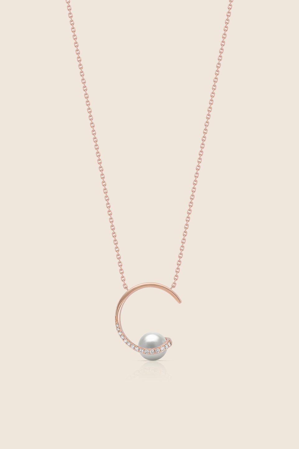 lavita rose gold diamond crescent pendant with pearl