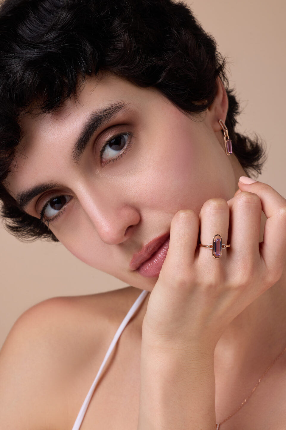 affinity rose gold diamond ring with amethyst