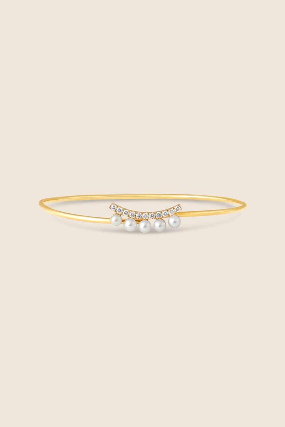 lavita yellow gold diamond curved bangle with pearls