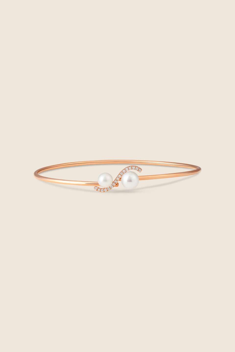 lavita rose gold diamond wave bangle with twin pearls