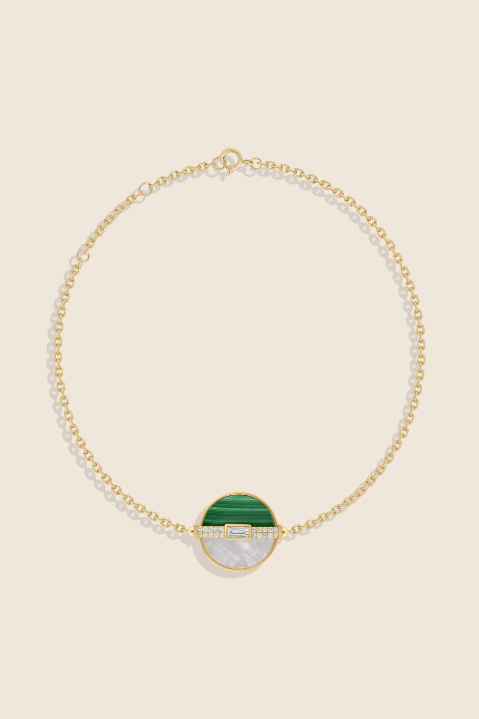 novelty yellow gold diamond bracelet with malacite