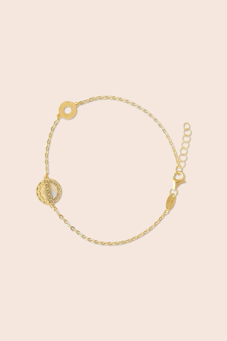 Novelty yellow gold bracelet split with MOP