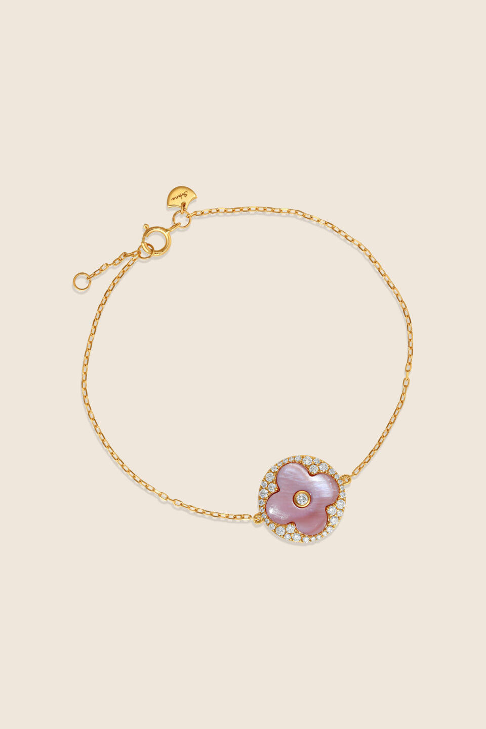 Amara yellow gold diamond bracelet with pink MOP