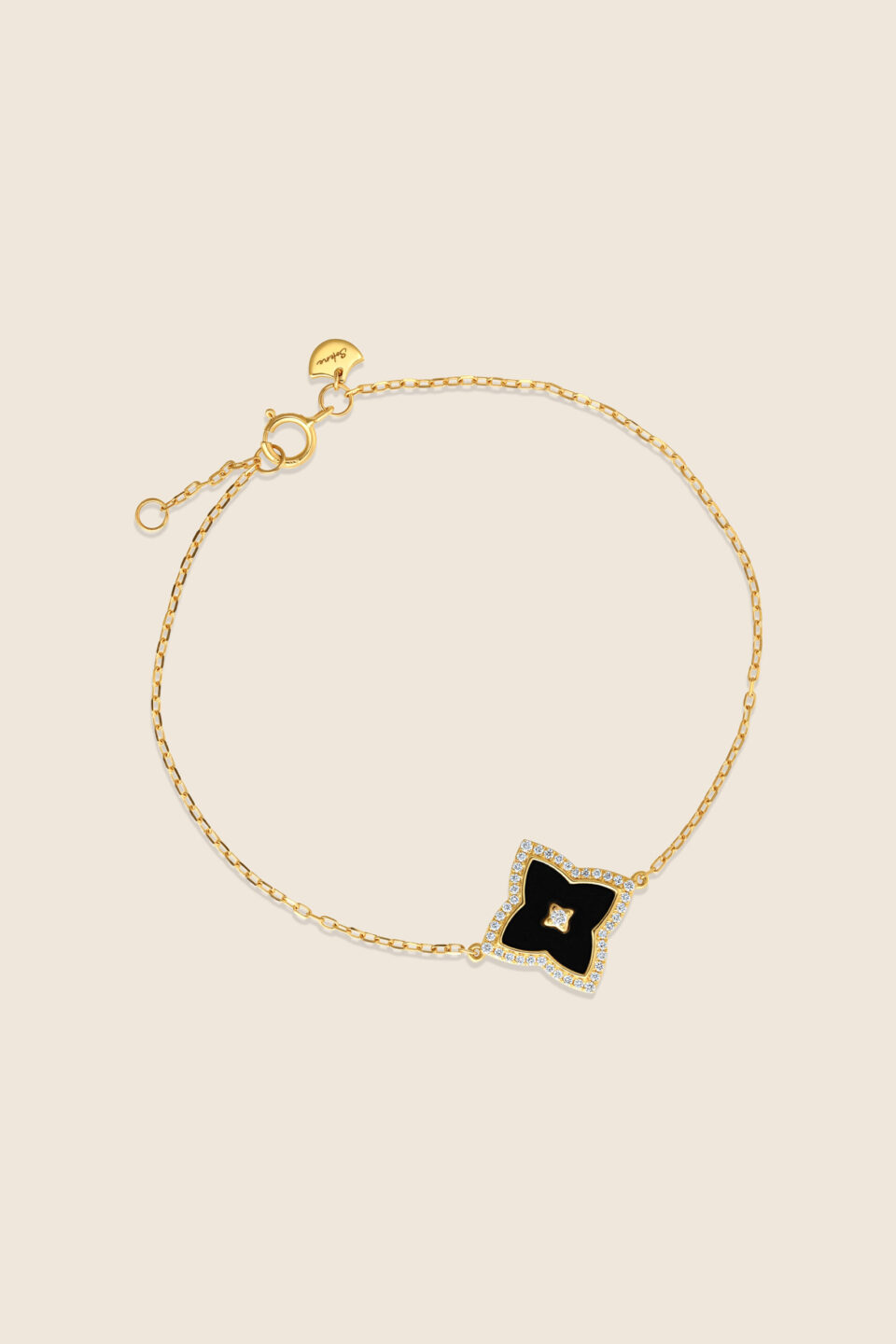 Amara yellow gold diamond bracelet with black onyx