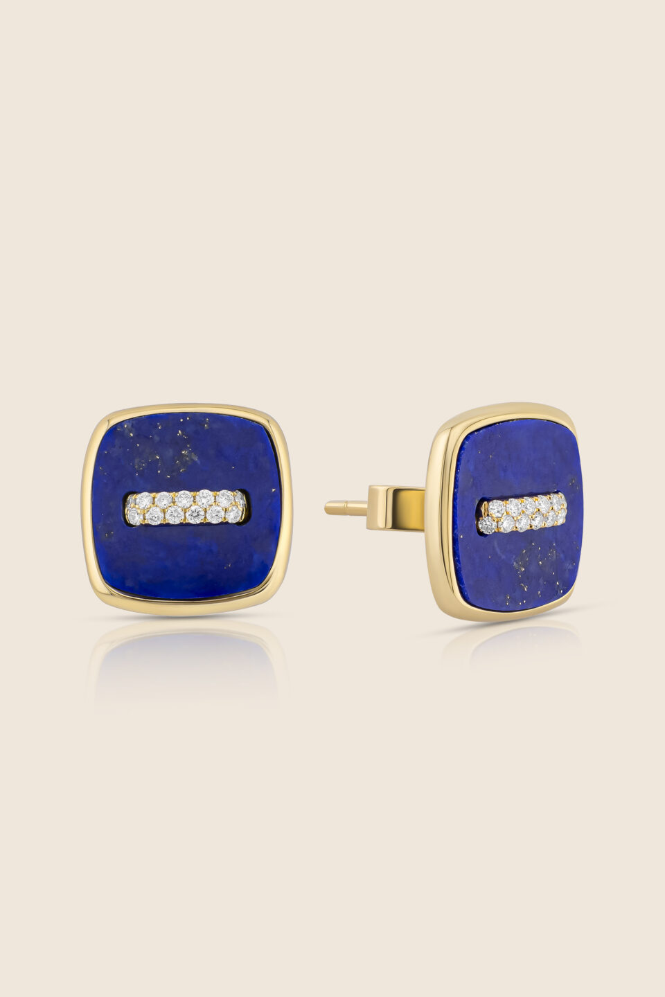 novelty yellow gold diamond earring with lapis lazuli