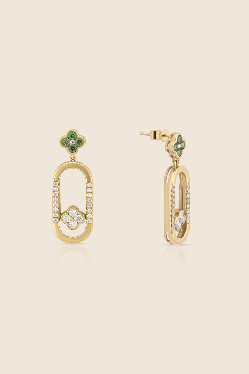amara yellow gold diamond earring flower emerald