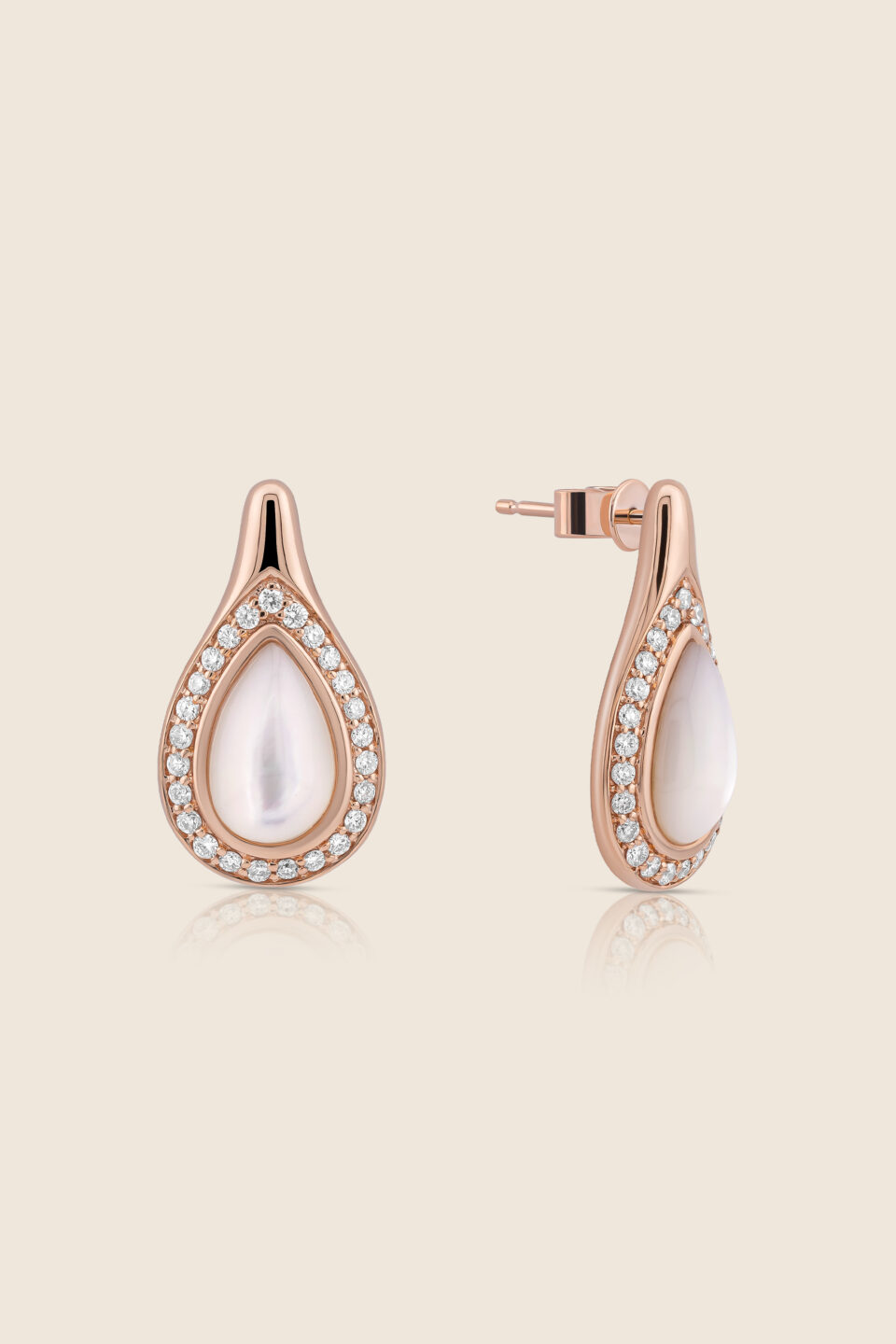 nephele rose gold diamond earrings with mother of pearl drops