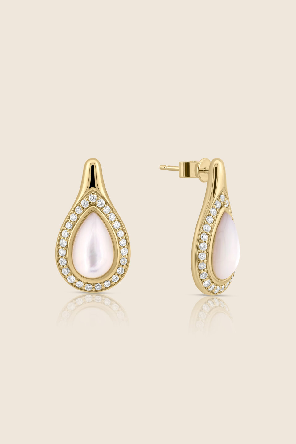 nephele yellow gold diamond earring with mother of pearl drops