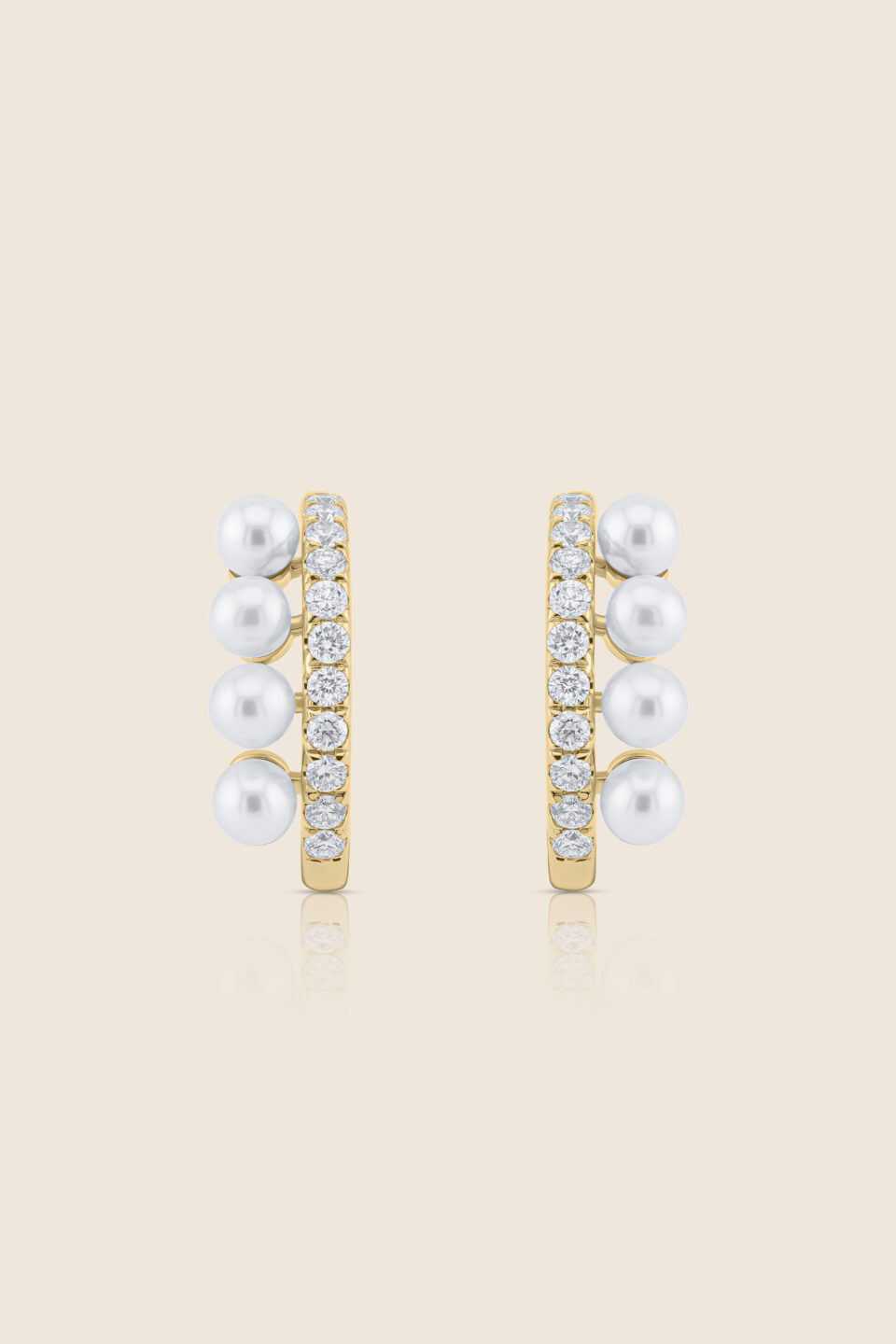 lavita yellow gold diamond curved earring with pearls
