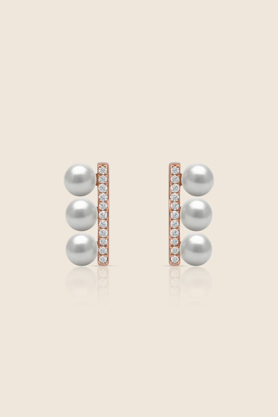 lavita rose gold diamond bar earring with 5 dangling pearls