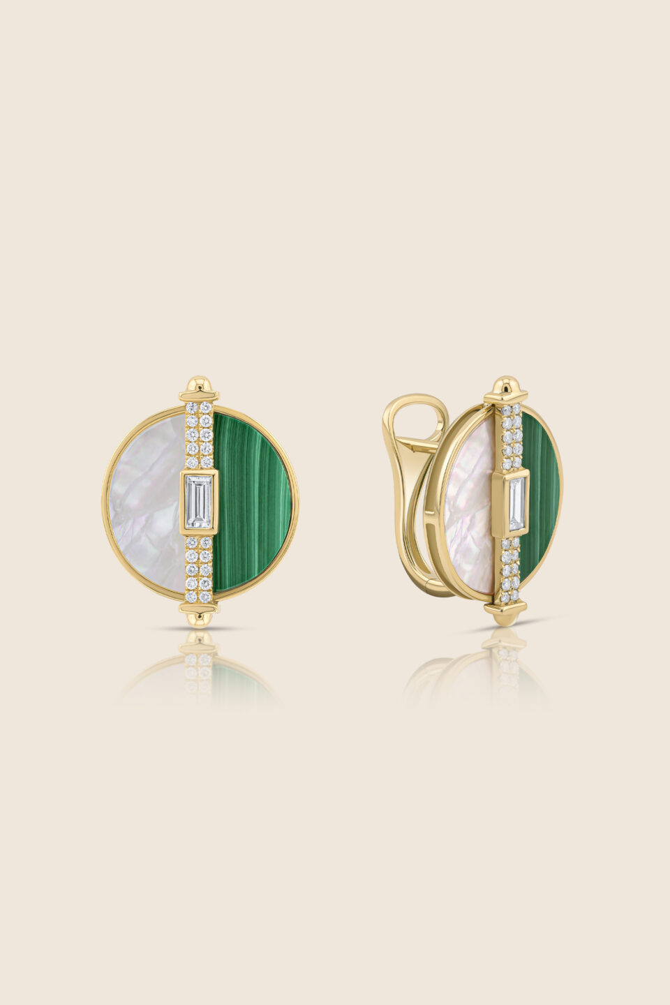 novelty yellow gold diamond earring with malacite