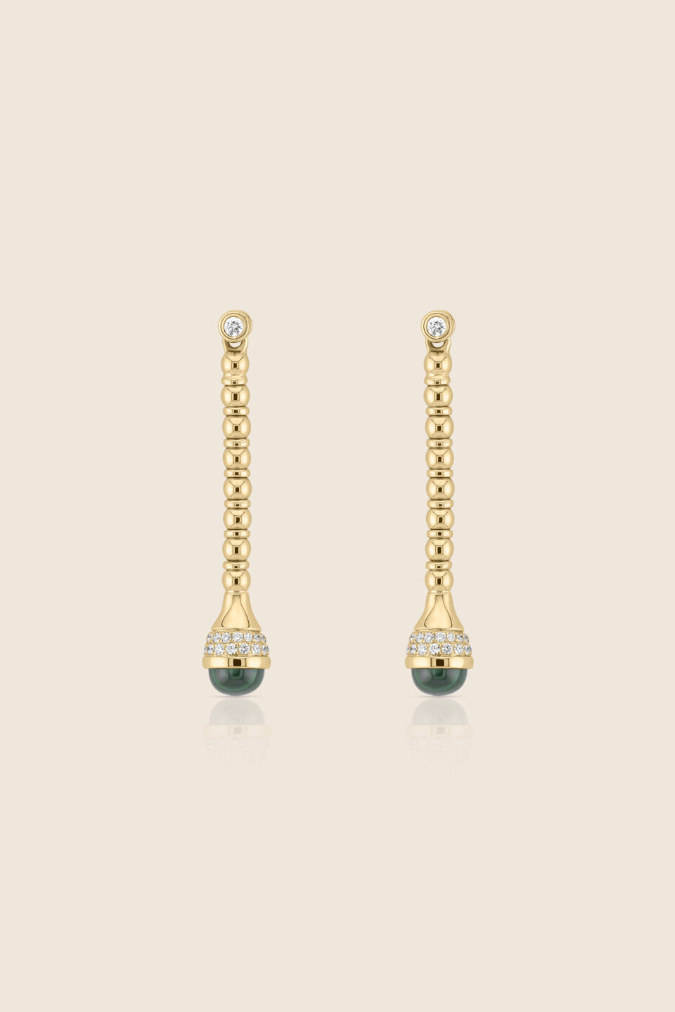 nephele yellow gold diamond earring with malacite drops