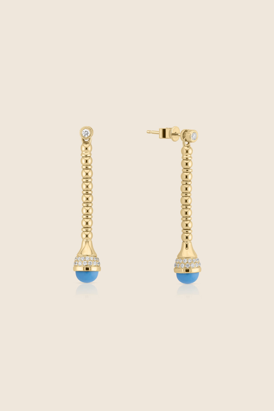nephele yellow gold diamond earring with turquoise drops