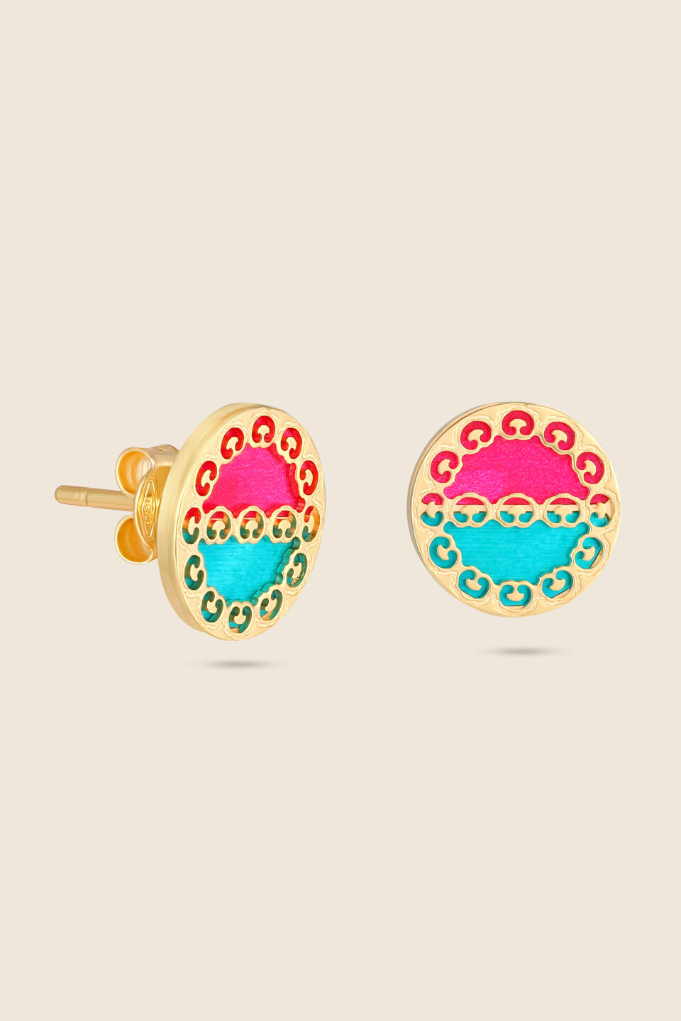 Novelty yellow gold earring with gem stones