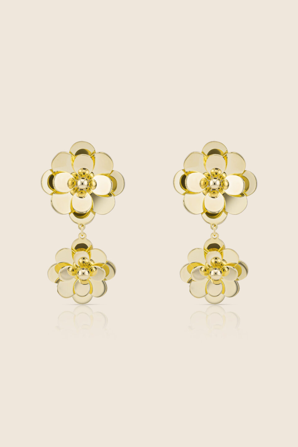 Glint yellow gold two flower earring