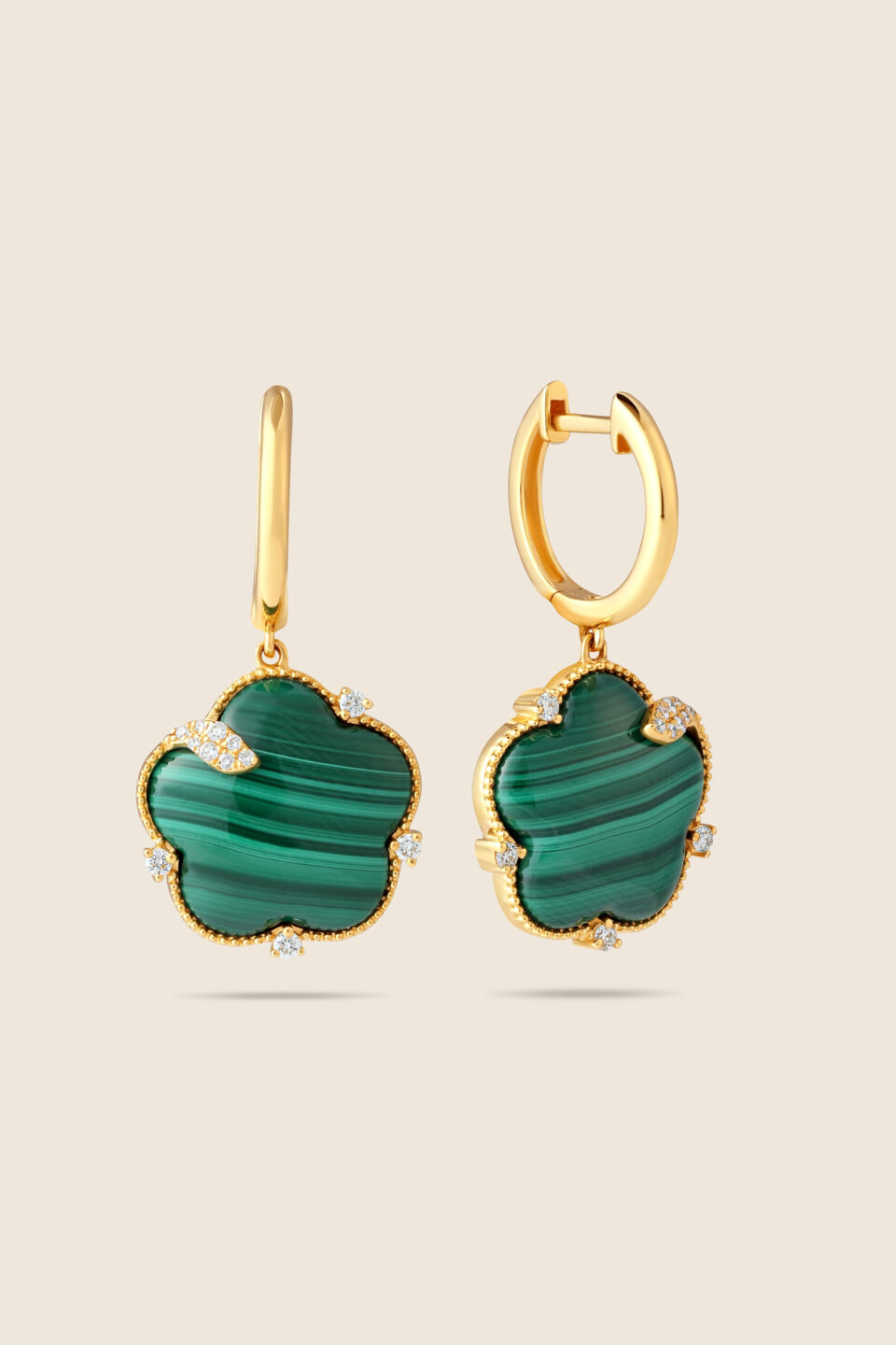 Amara yellow gold diamond earring with malachite
