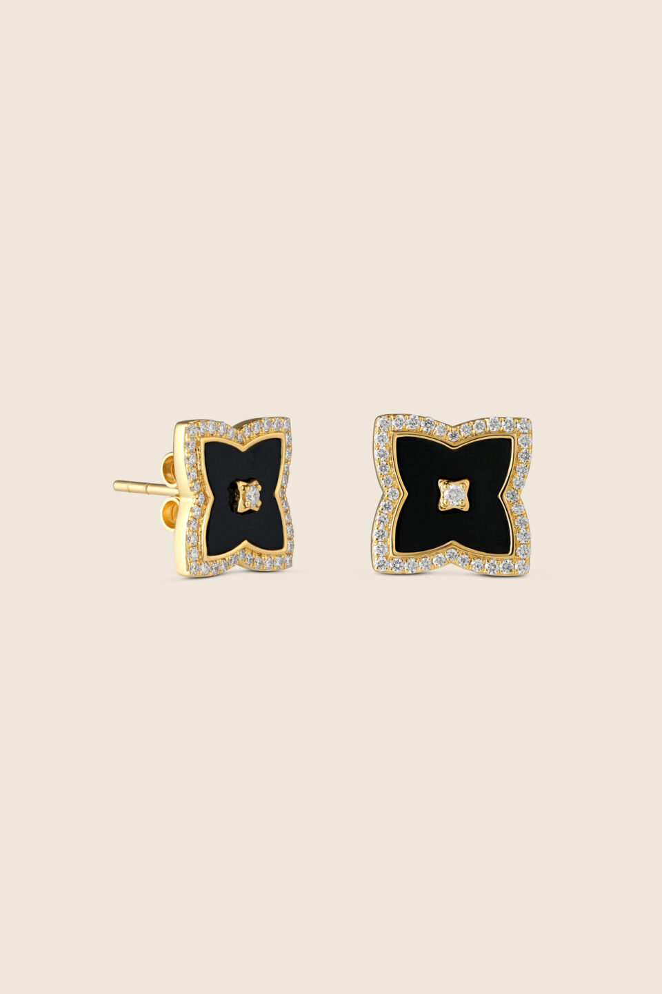 Amara yellow gold diamond  Earring with black onyx