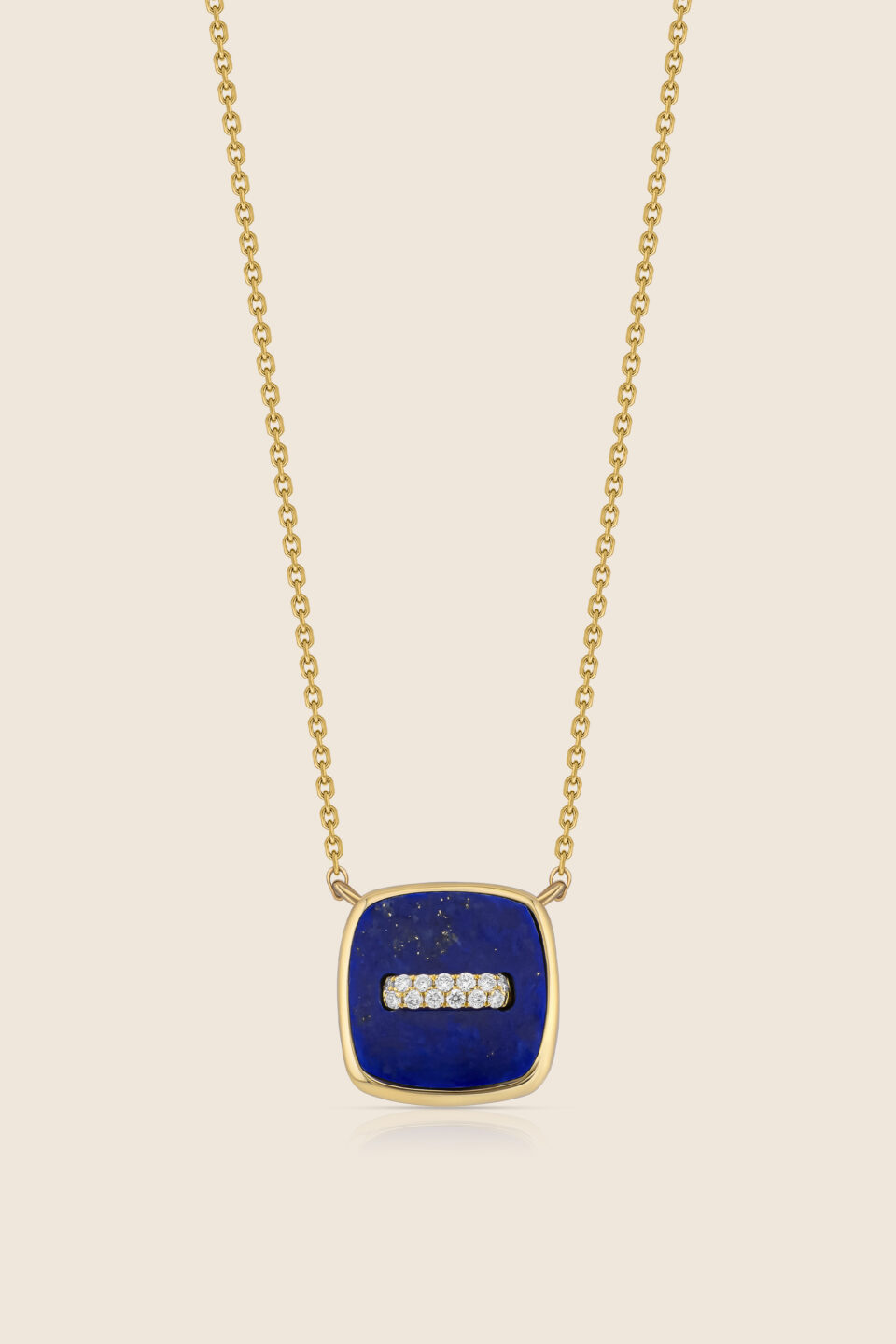 novelty yellow gold diamond pendant with lapis lazuli