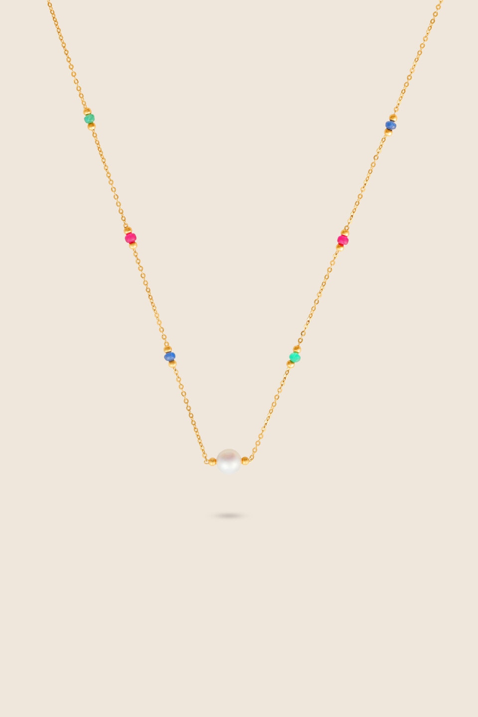 Lavita yellow gold central pearl necklace with gemstones