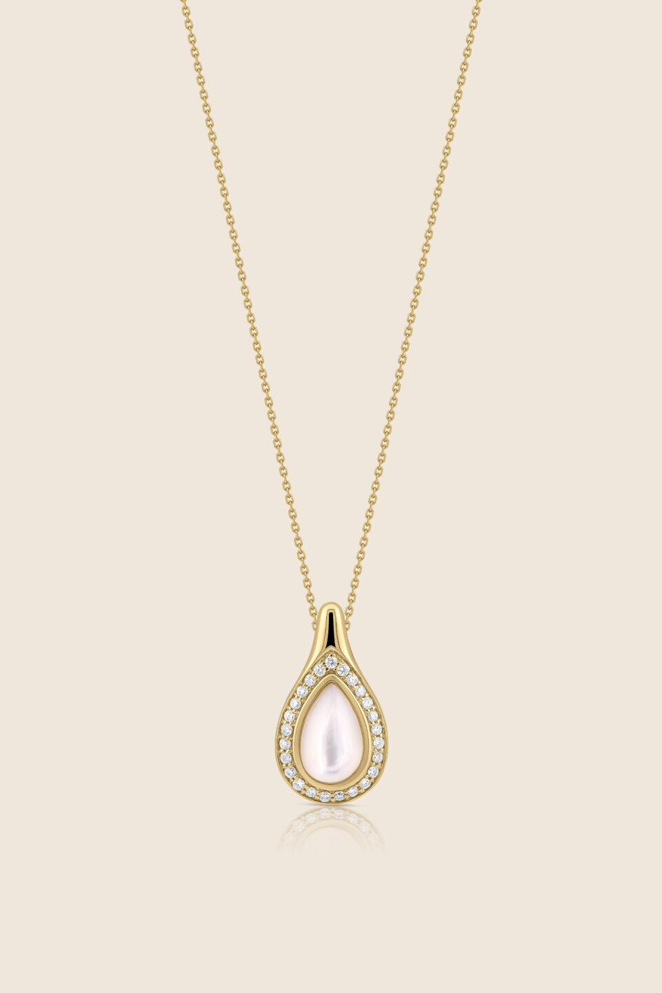 nephele yellow gold diamond pendant with mother of pearl drops