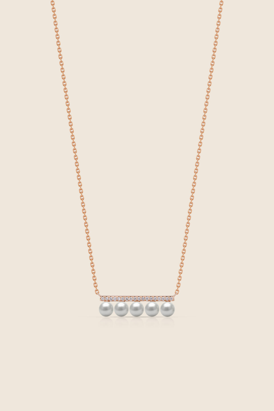 lavita rose gold diamond bar pendant with 5 dangling pearls