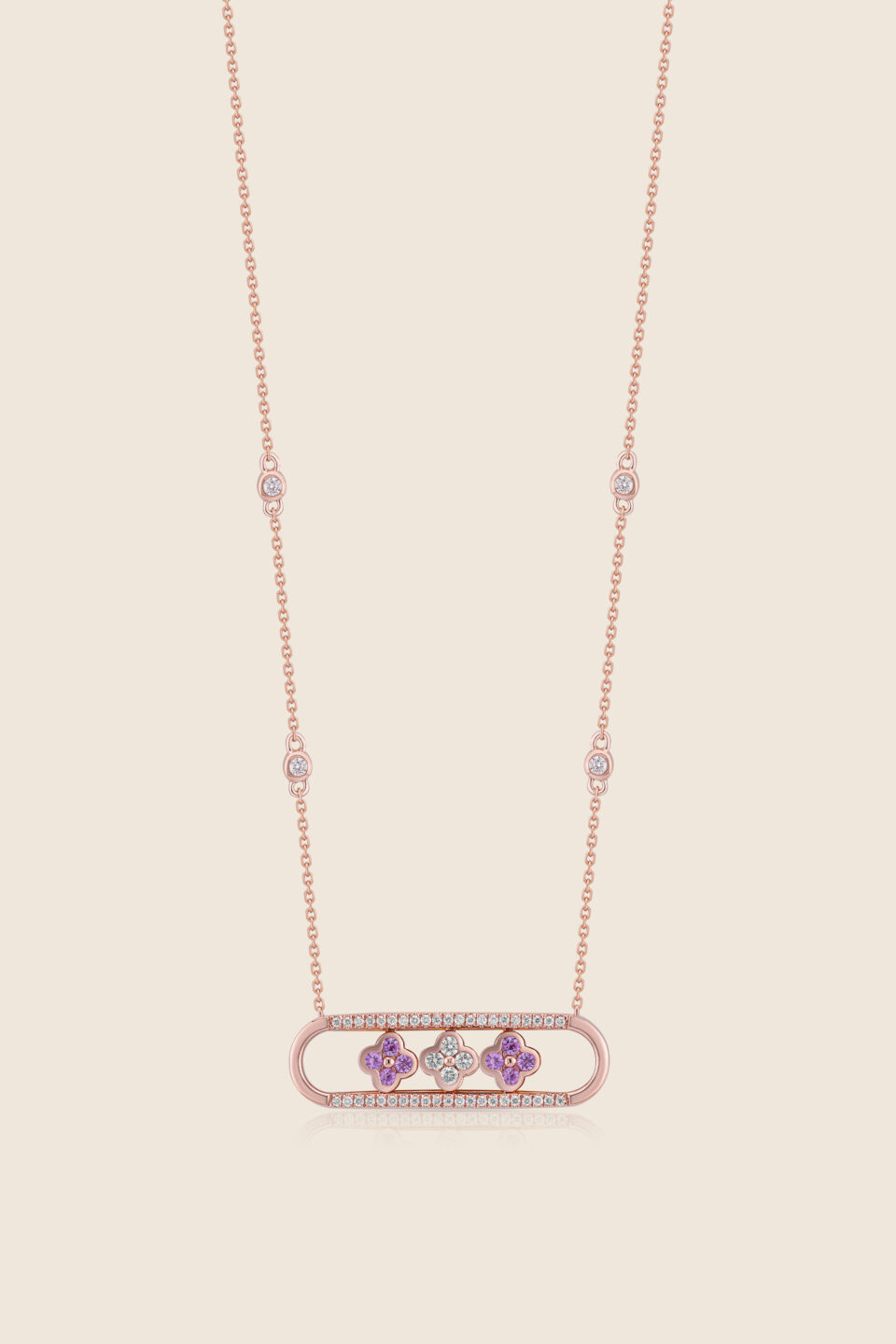 amara rose gold diamond pendant flower amethyst