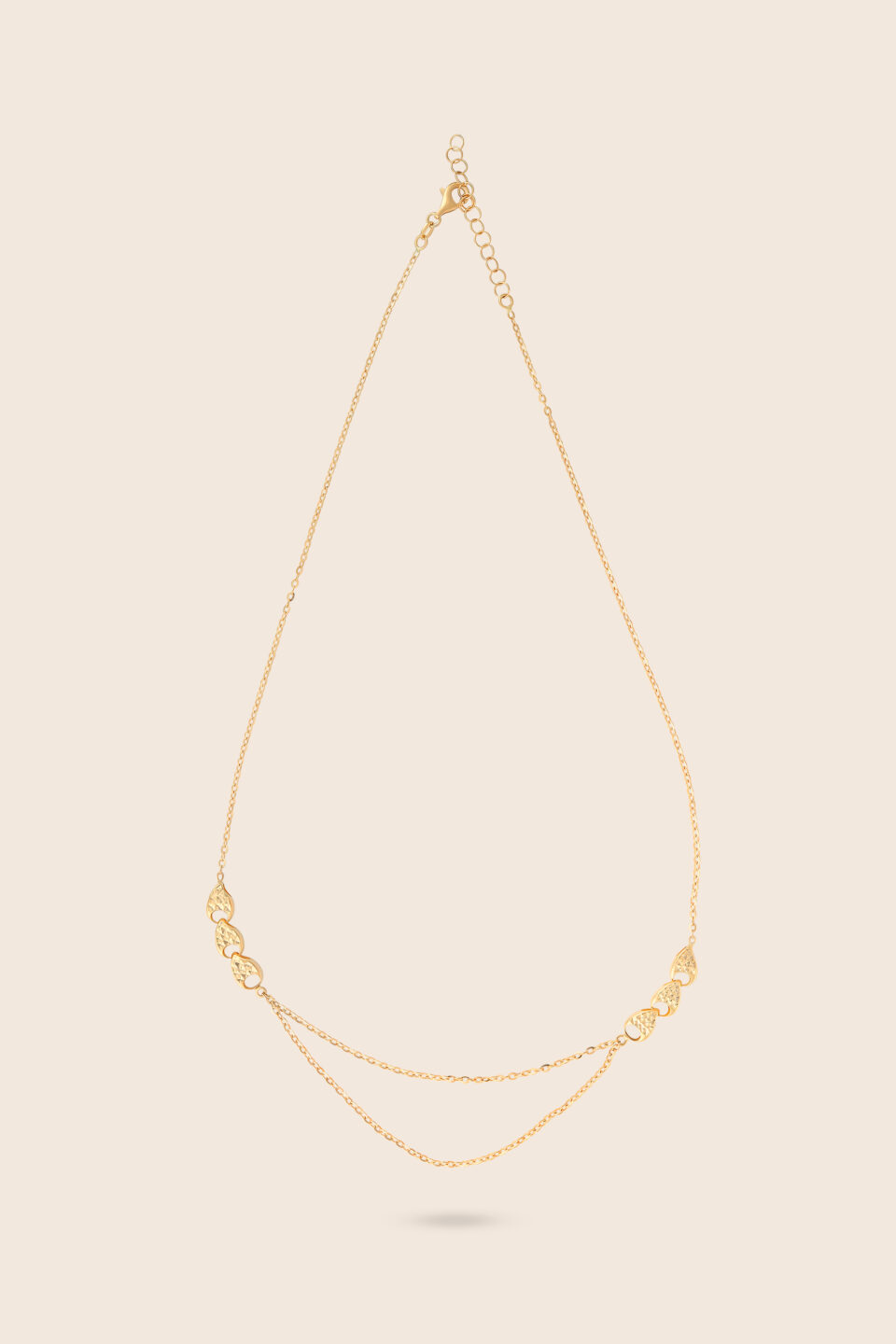 Affinity yellow gold hollowlink double layered necklace with side motive