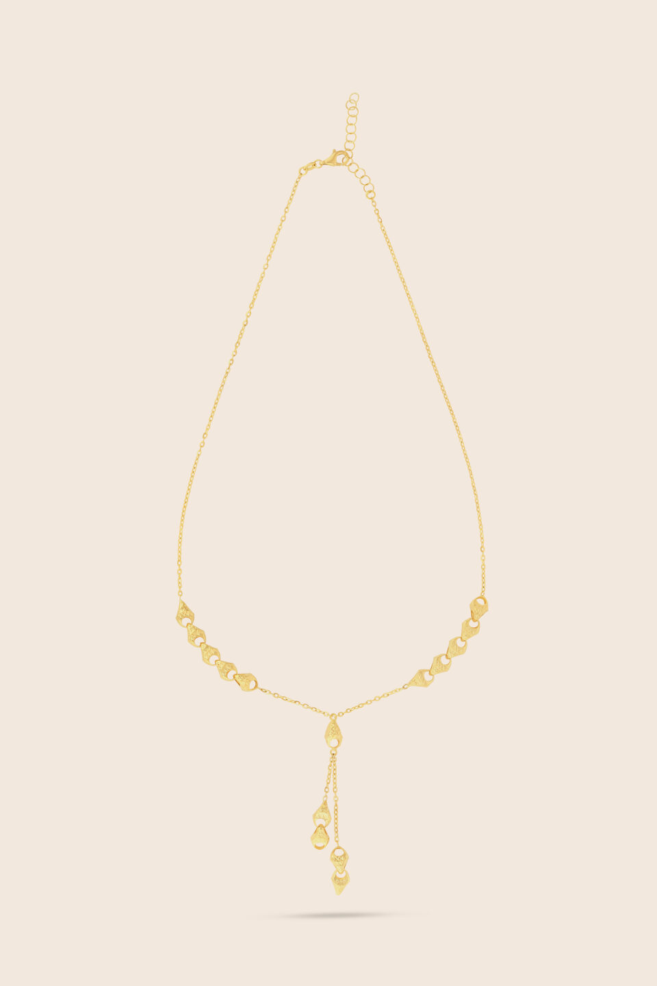 Affinity yellow gold hollowlink two side motive necklace with dangle
