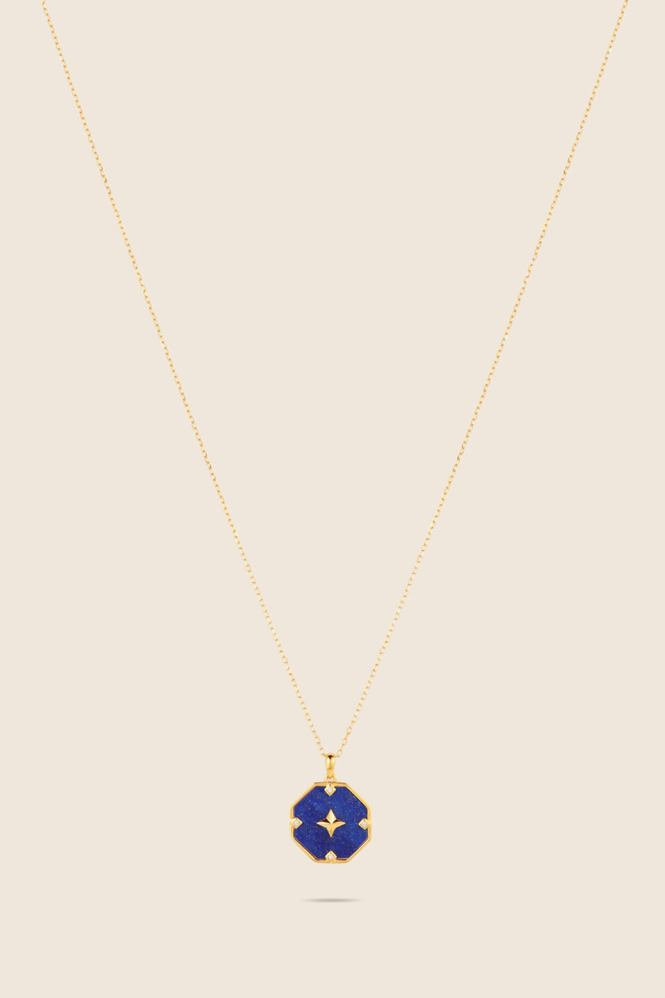 Amara yellow gold diamond octagon pendant with lapis lazuli