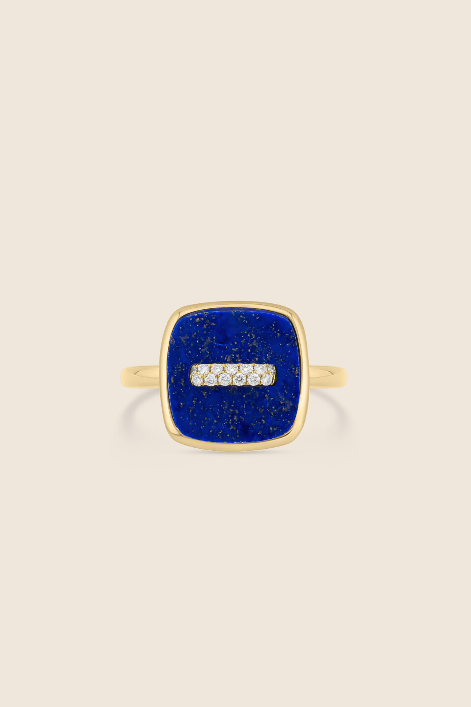 novelty yellow gold diamond ring with lapis lazuli