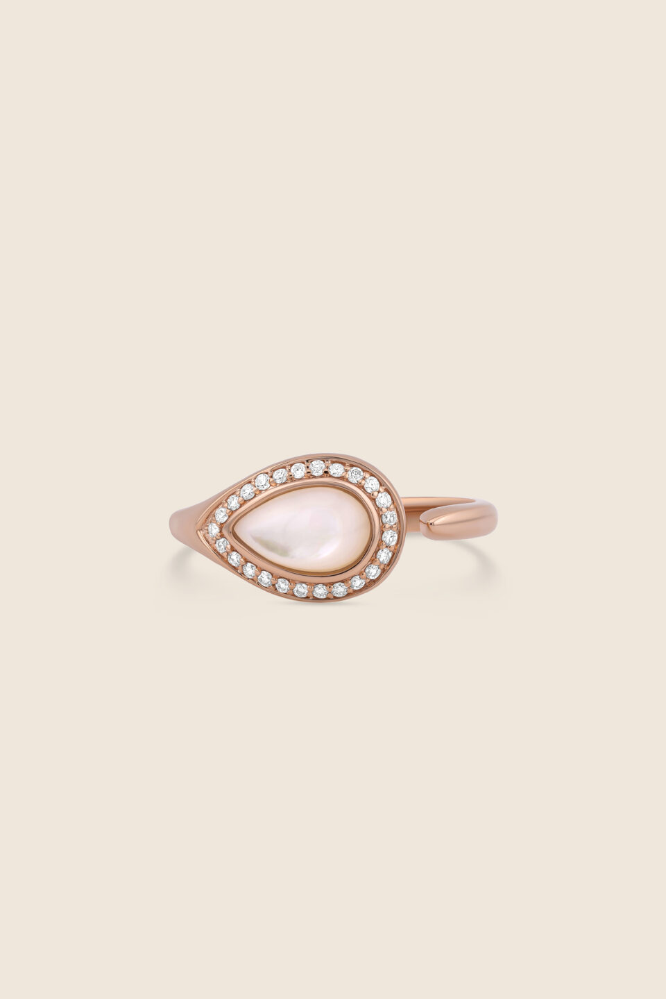 nephele rose gold diamond ring with mother of pearl drops