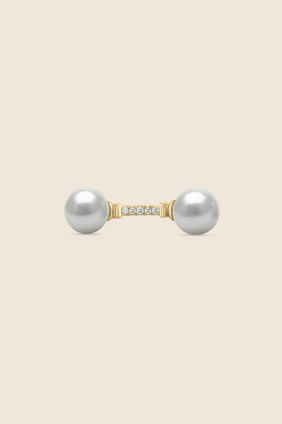 lavita yellow gold diamond balance bar ring with twin pearls