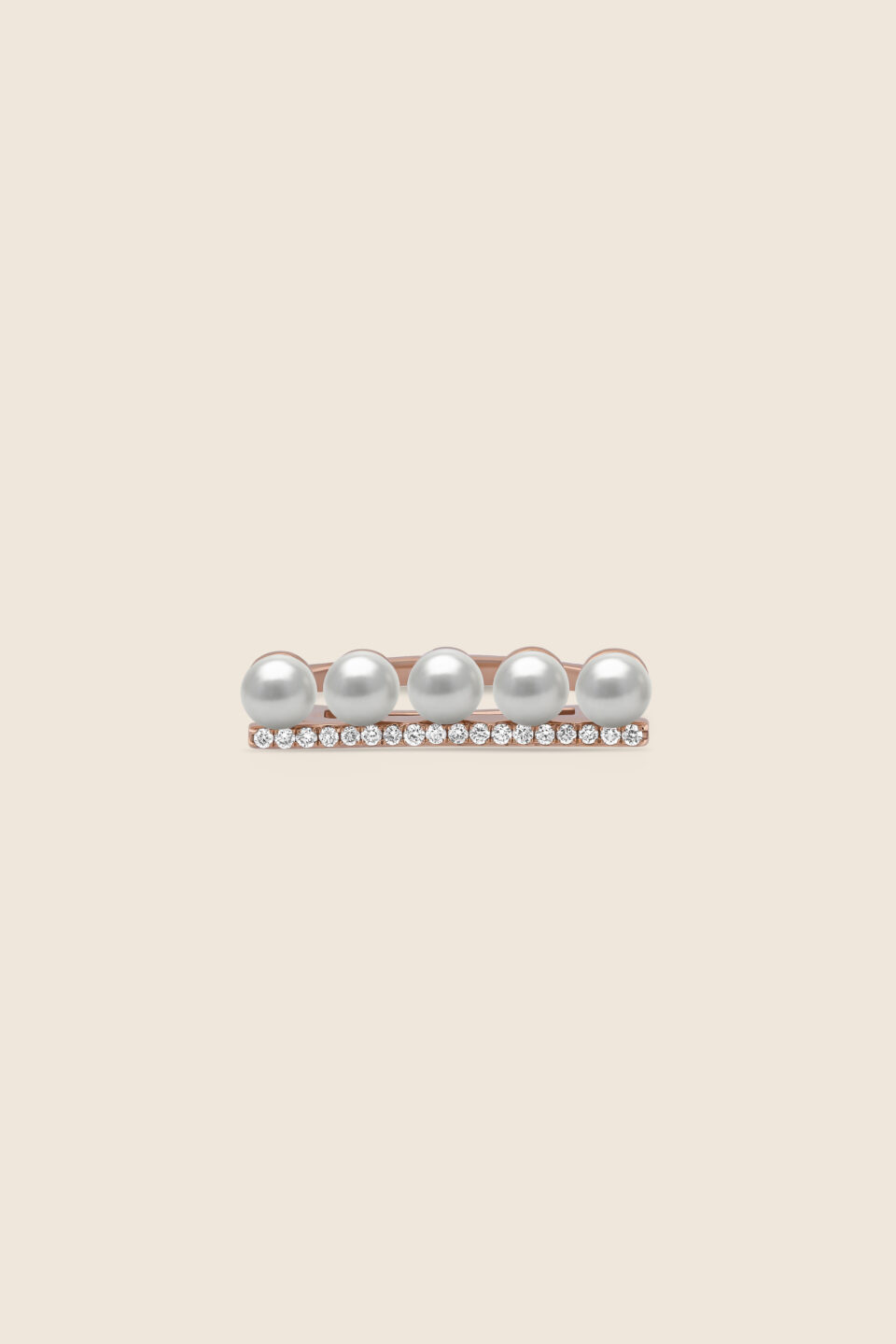 lavita rose gold diamond bar ring with 5 dangling pearls