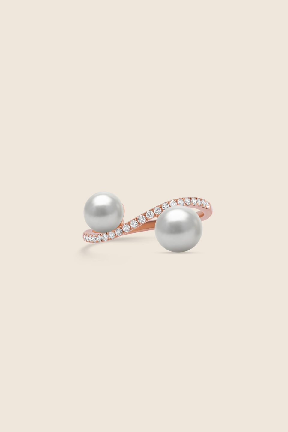 lavita rose gold diamond wave ring with twin pearls