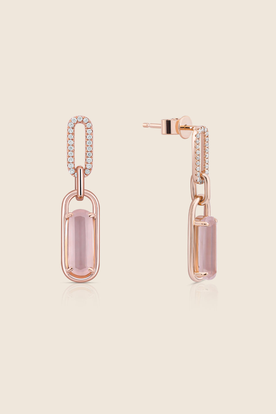 affinity rose gold diamond earring with rose quartz