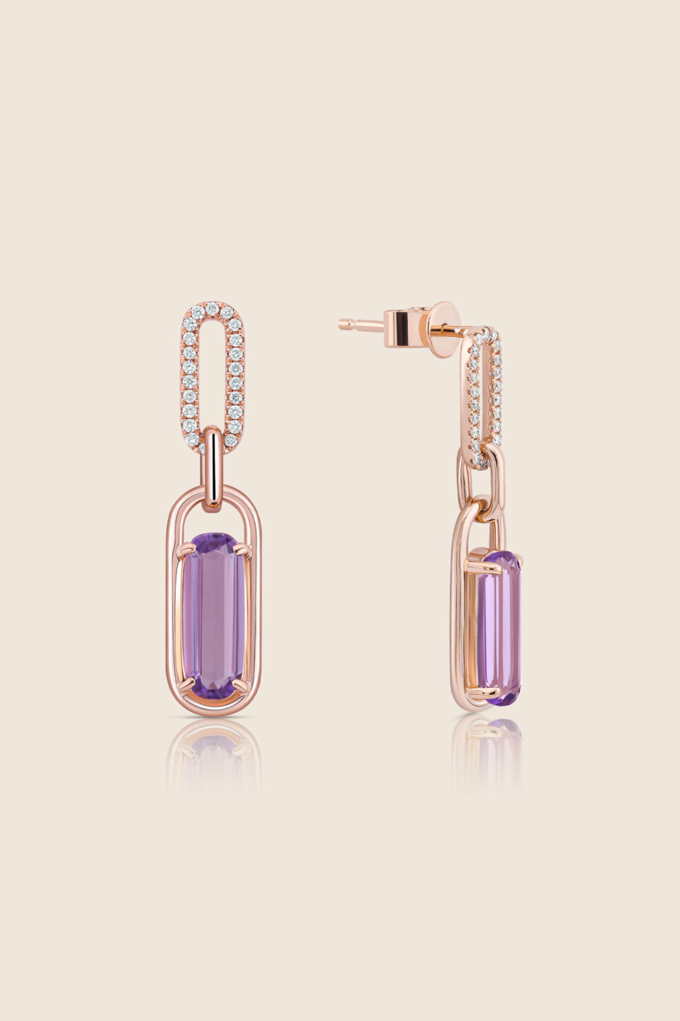affinity rose gold diamond earring with amethyst