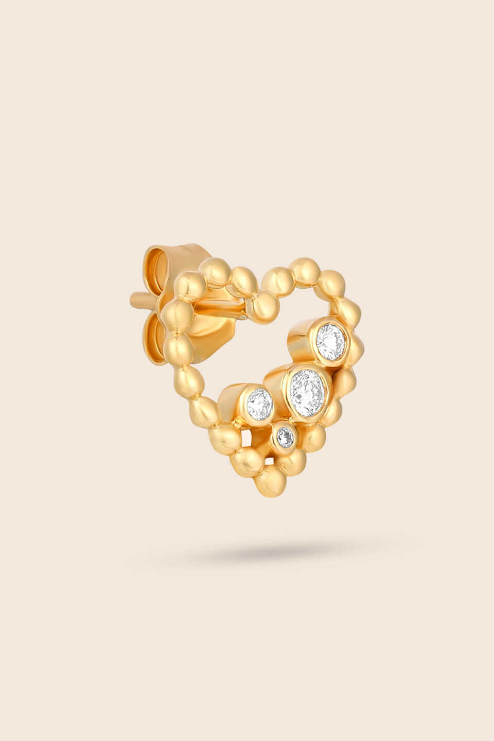 Bubbleiss yellow gold diamond heart earring