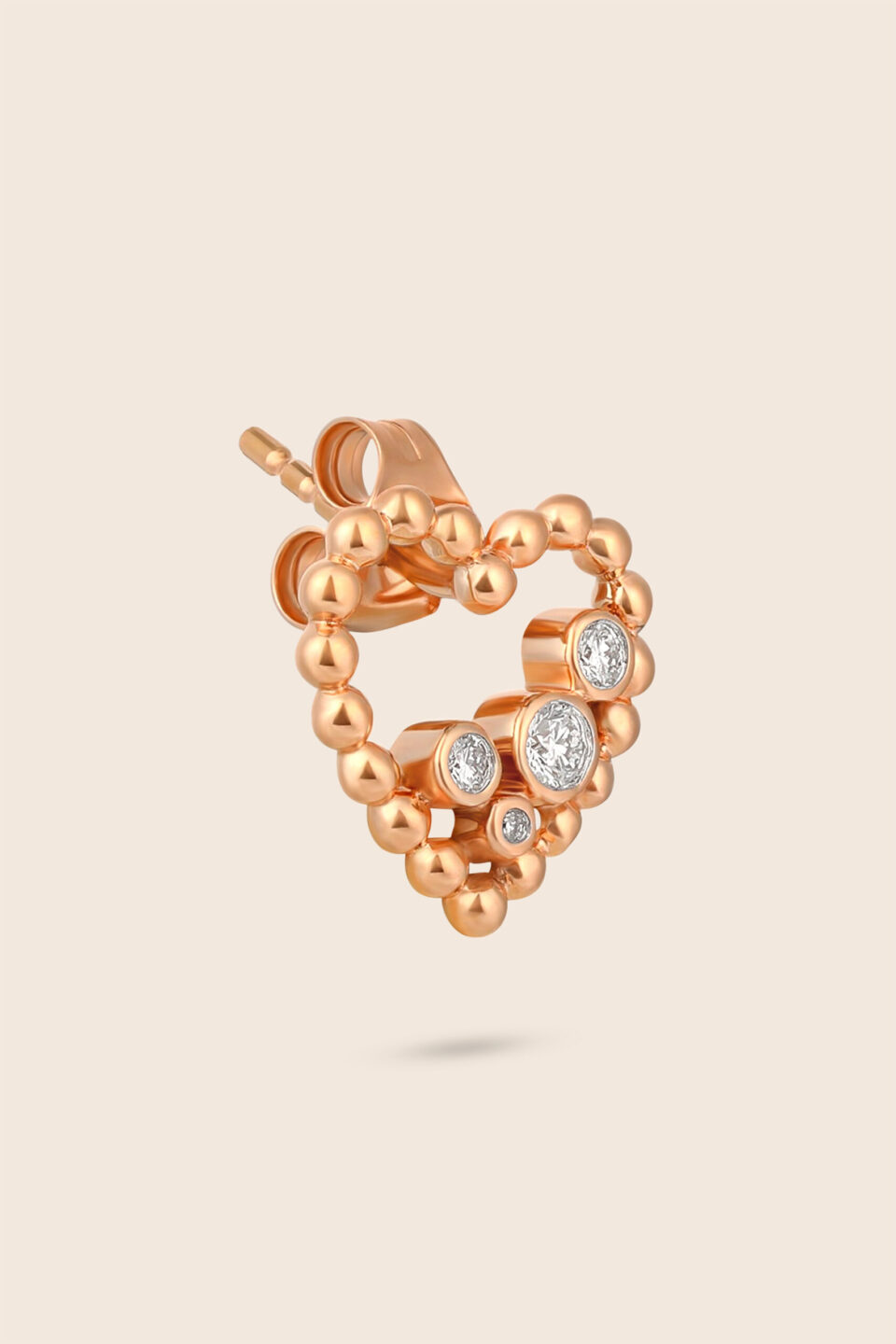 Bubbleiss rose gold diamond heart earring