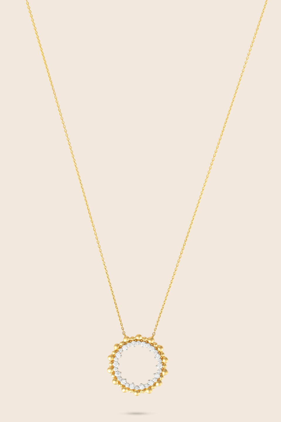 Bubbleiss yellow gold diamond halo pendant
