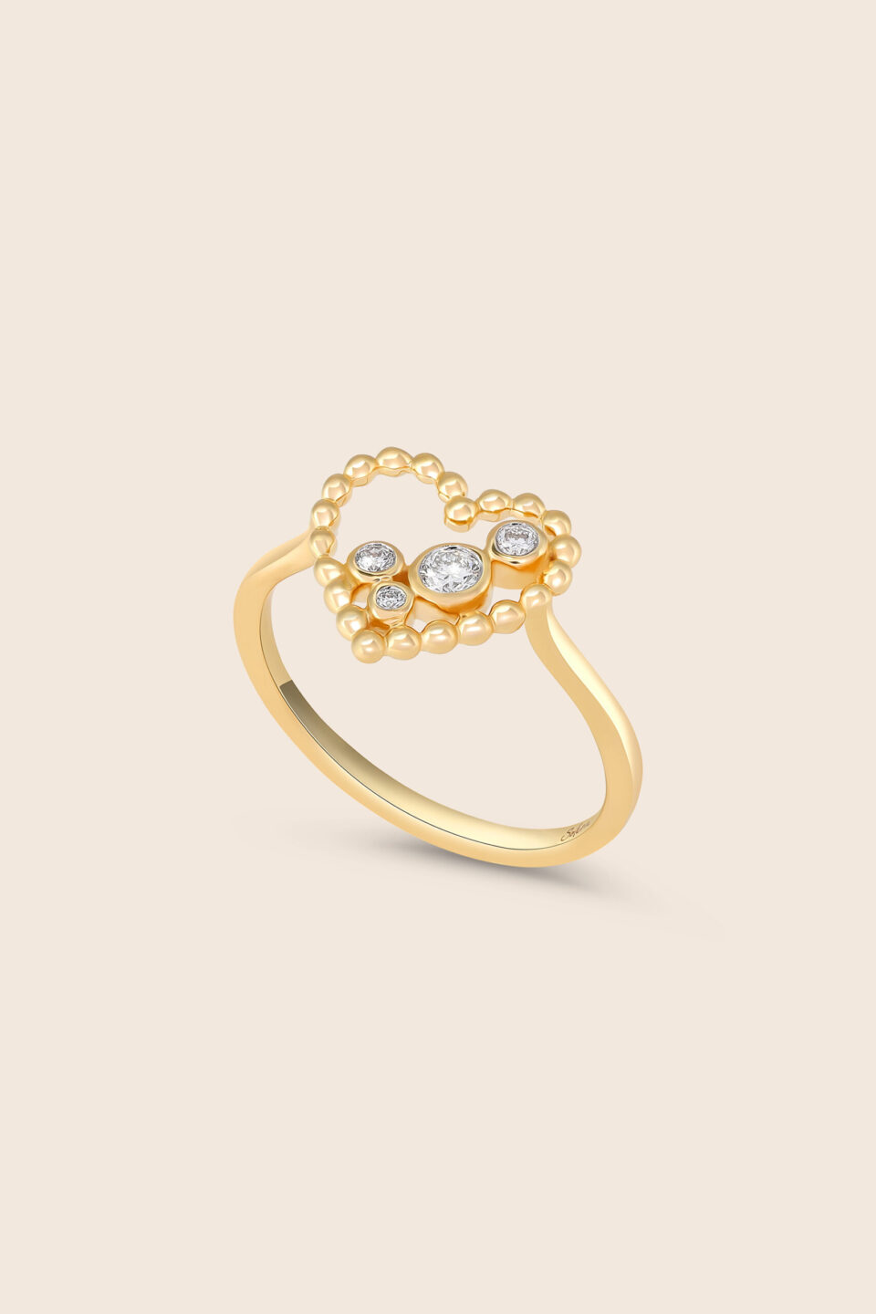 Bubbleiss yellow gold diamond heart ring