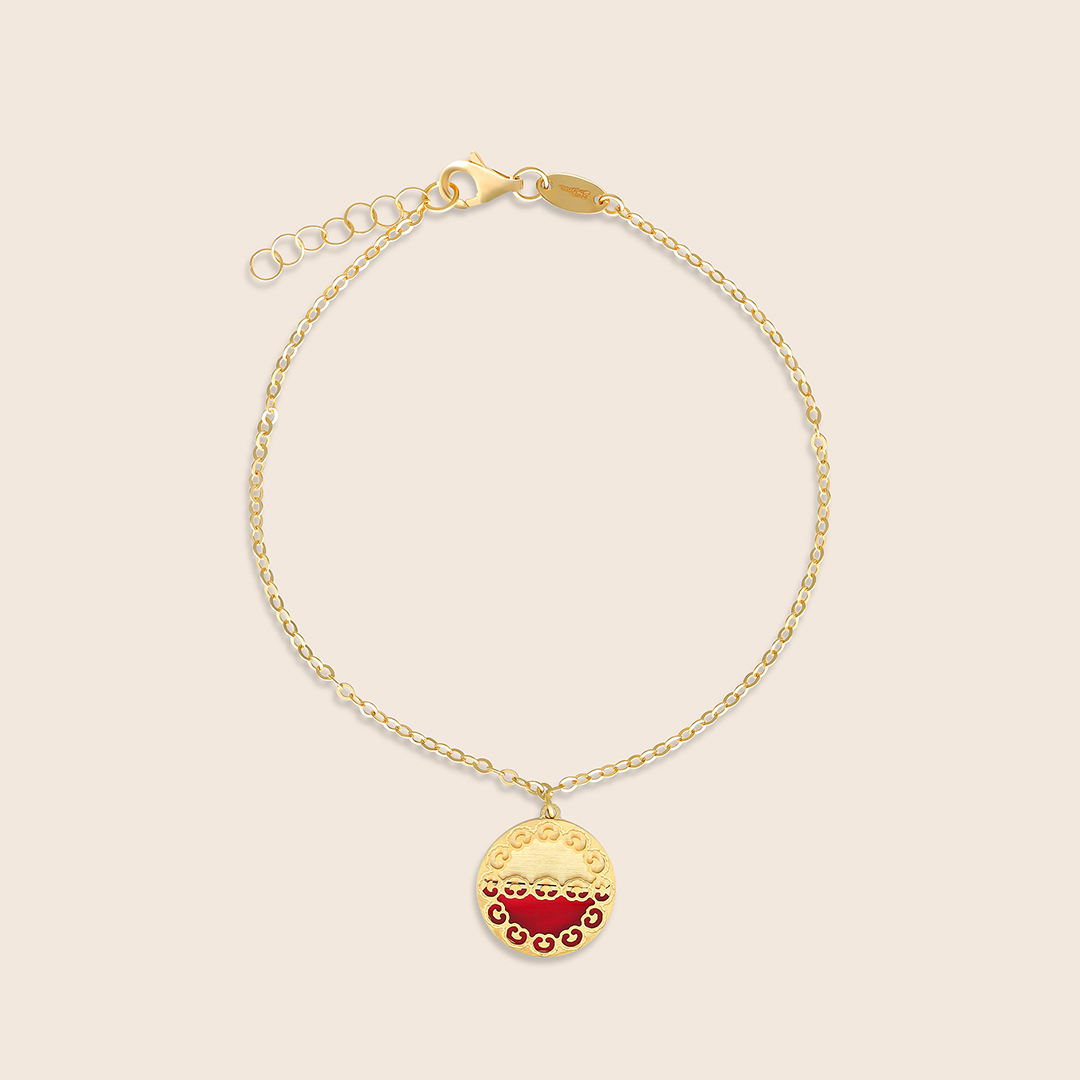 00XWSETWCD_1 Novelty yellow gold dangling bracelet with ruby - Image 1