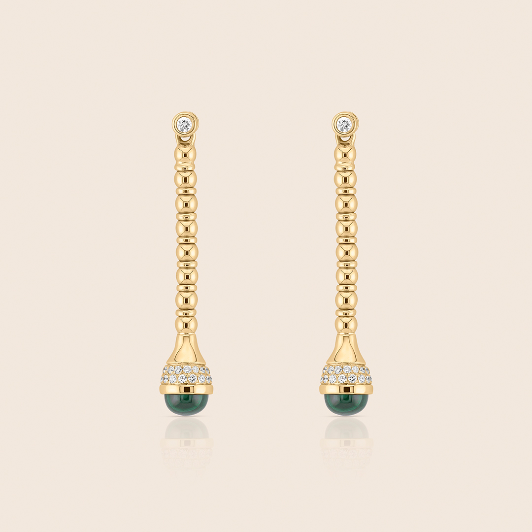 136 nephele yellow gold diamond earring with malacite drops - Image 1
