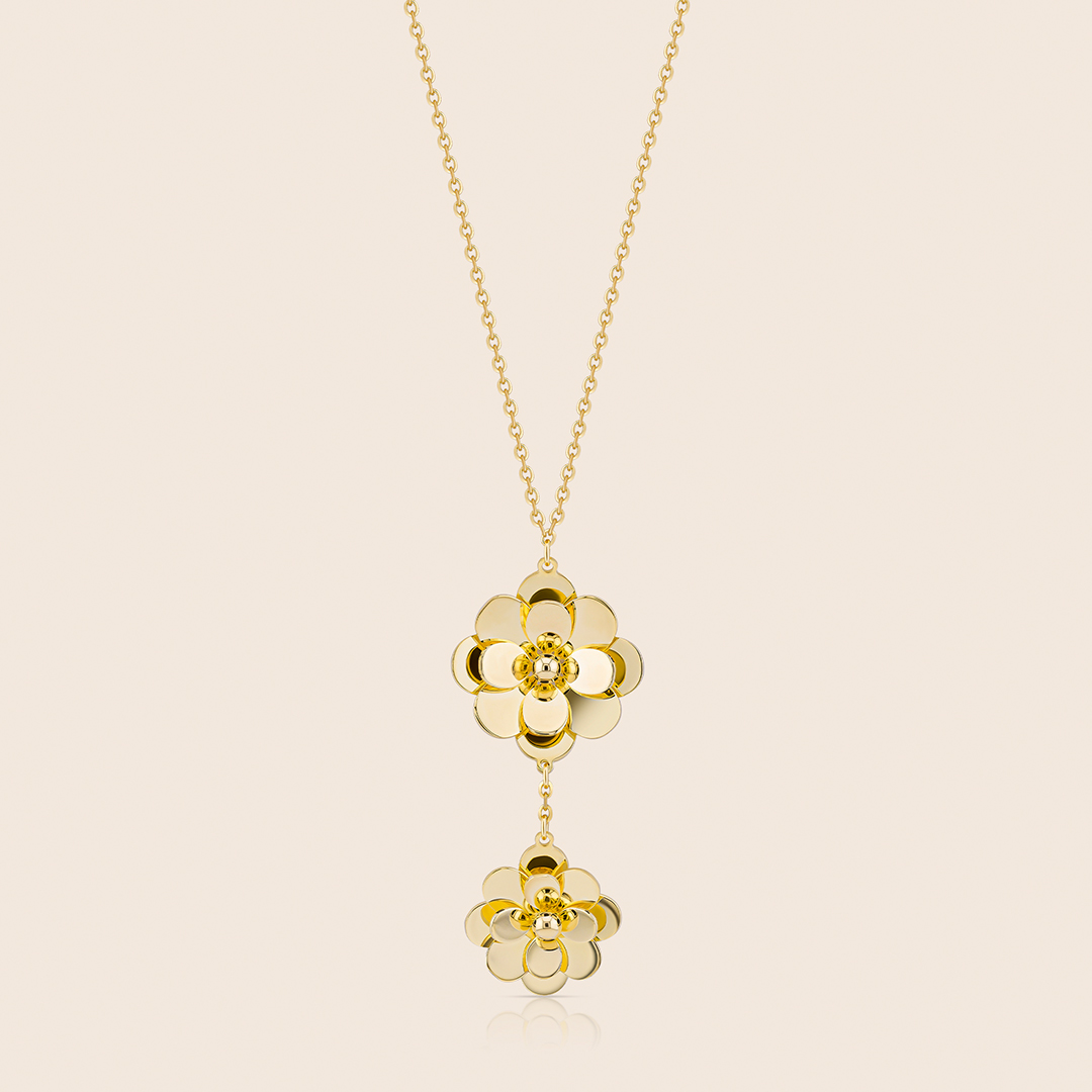 147 Glint yellow gold two flower pendant - Image 1