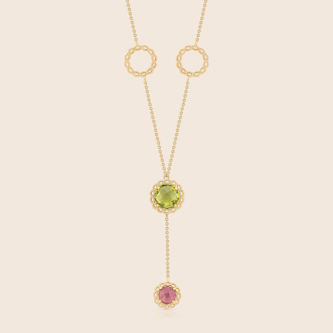 151 Chiara yellow gold two motive pendant with peridot and amethyst - Image 1