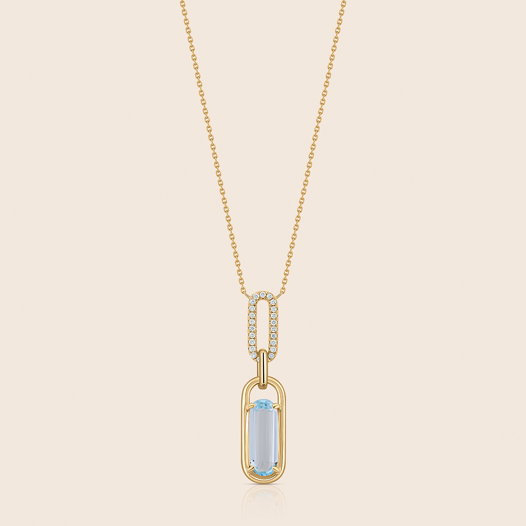 155 affinity yellow gold diamond pendant with blue topaz - Image 1