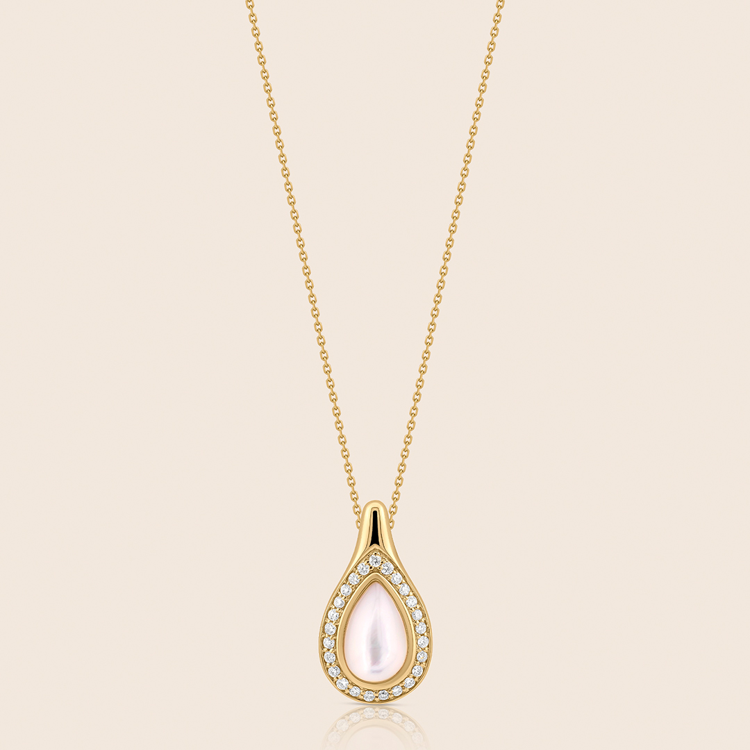 161 nephele yellow gold diamond pendant with mother of pearl drops - Image 1
